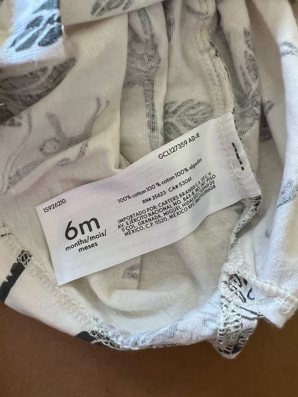 Carter's White Short Sleeve Henley Tee with Gray Tropical Print - Picture 4 of 4